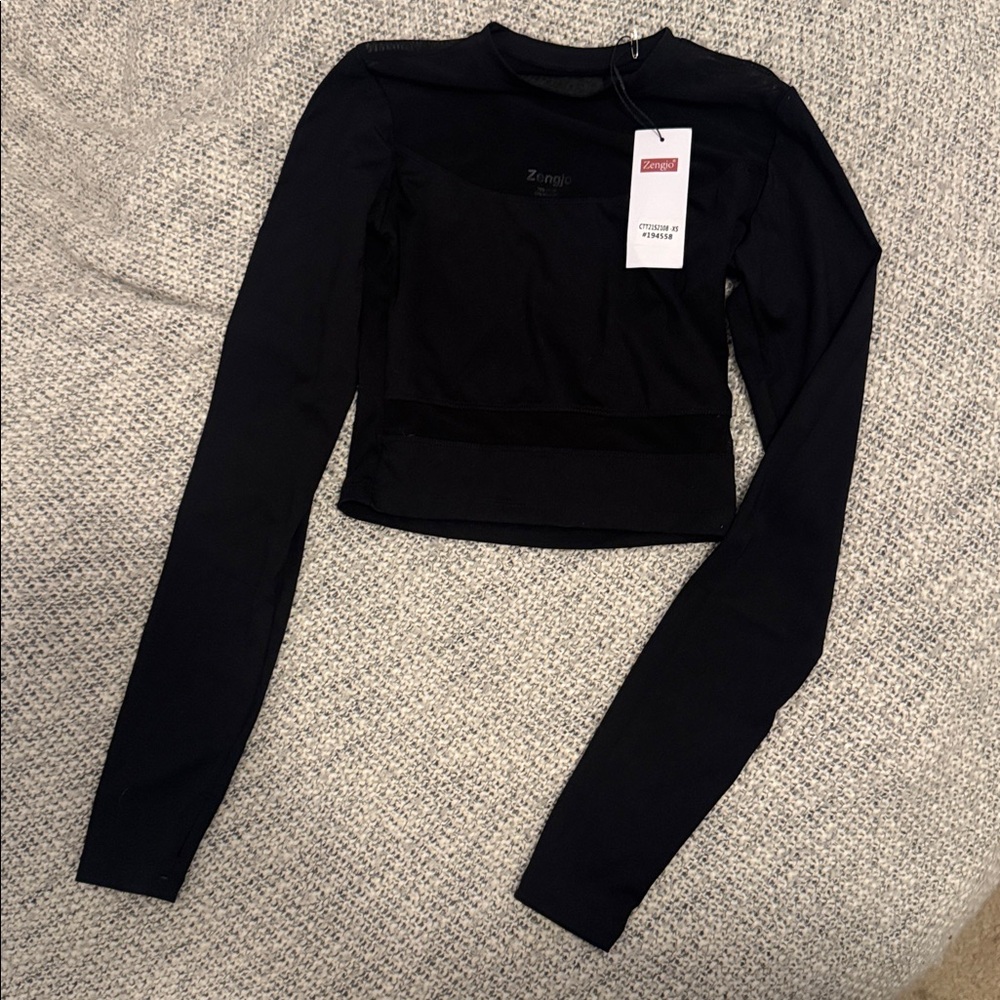 Zengjo Long Sleeve Athletic Crop Top XS – Black, NWT - Picture 2 of 3